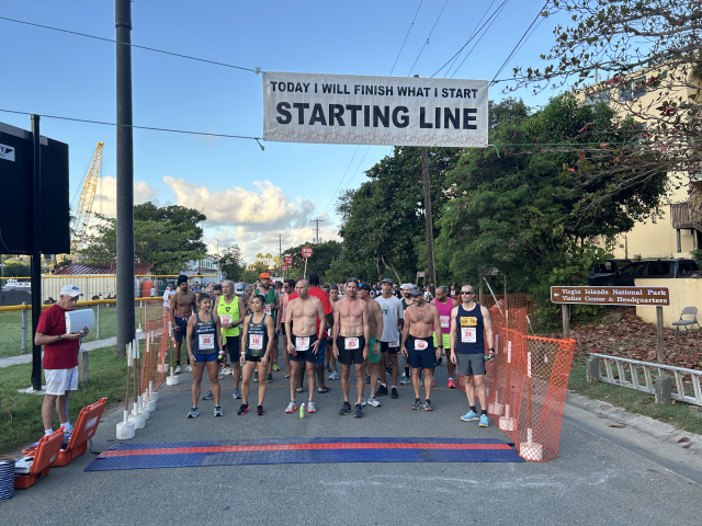 Runners at the start in Cruz Bay